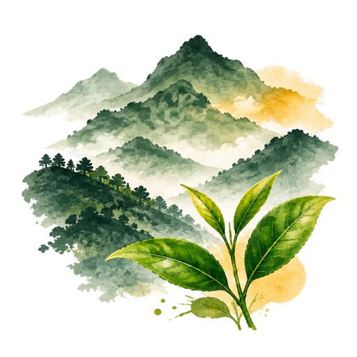 台灣高山茶園與茶葉插畫